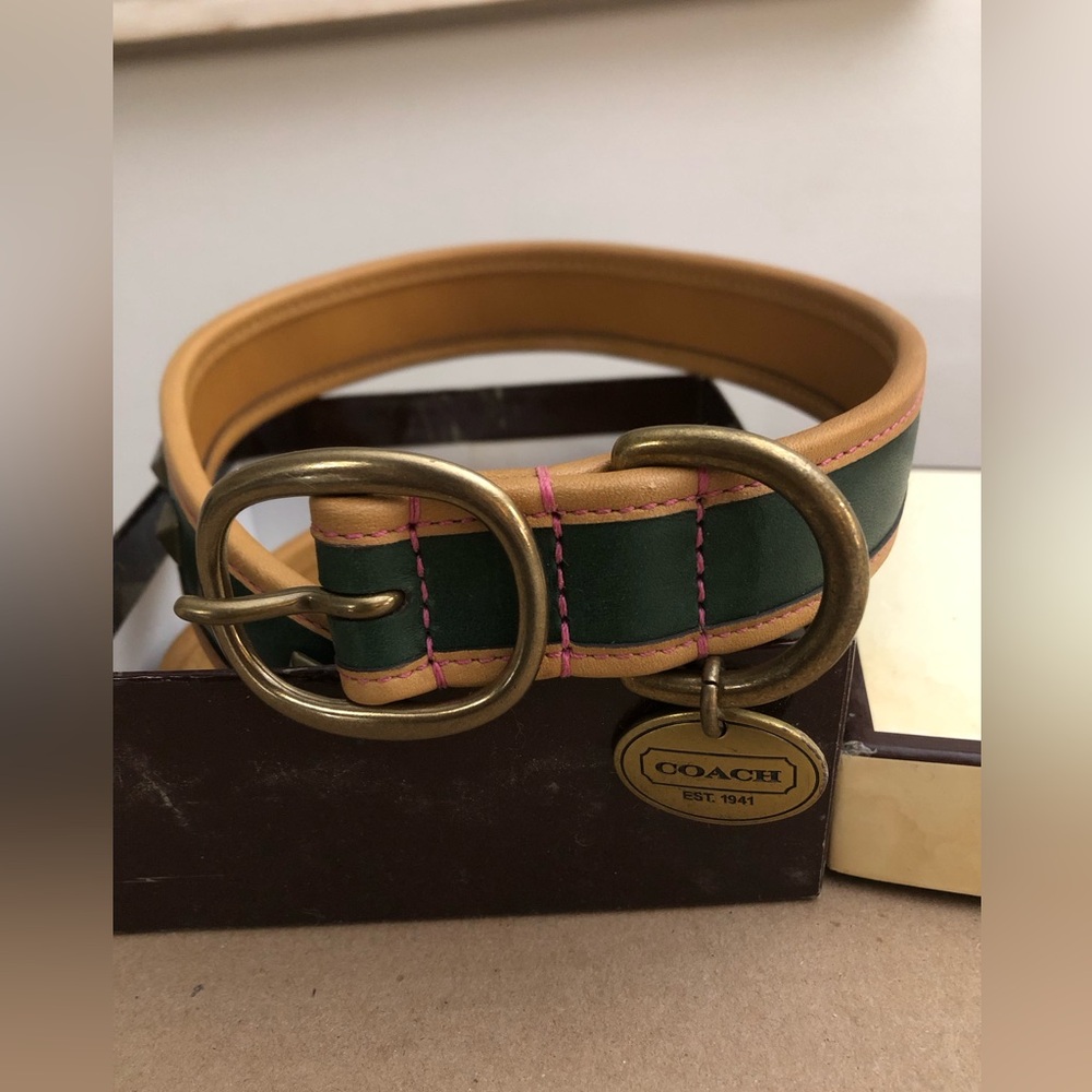 Coach luxury chic leather studded dog collar size Xl